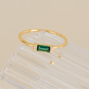 Emerald Baguette Ring by Caitlyn Minimalist Delicate Green Crystal Promise Ring for Girlfriend Romantic Anniversary Gift RR055 image 2