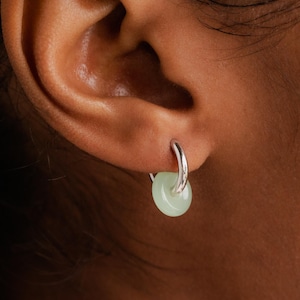 Jade Hoop Earrings by Caitlyn Minimalist • Silver Huggie Earrings • Green Jade Hoop Earrings • Statement Jewelry • Gift for Her • ER332