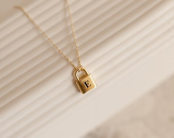 Initial Padlock Necklace • The Lock Initial Pendant Necklace by Caitlyn Minimalist • Gifts for Her • Personalized Jewelry Gift • NM72F33