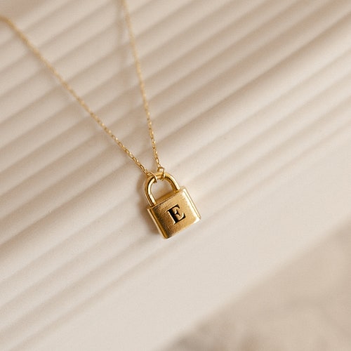 Initial Padlock Necklace the Lock Initial Pendant Necklace Etsy