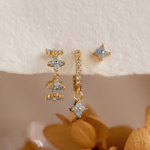 Ivy Flower Blue Earrings by Caitlyn Minimalist • Floral Hoop Earrings, Dangling Charm Huggies, & Stud Earrings • Perfect Bridesmaid Gifts