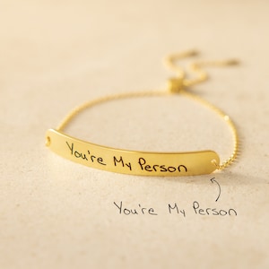 Custom Handwriting Jewelry Actual Handwriting Bracelet Personalize Stackable Signature Bangle Modern Friendship Slider Bracelet BM22 18K GOLD