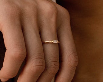 Dainty Baguette Diamond Ring • Gold Wedding Band • Minimalist Eternity Ring • Perfect Stacking Rings • Anniversary Gifts for Women • RR038