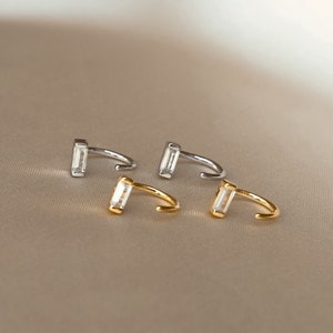 Tiny Baguette Hoops by Caitlyn Minimalist • Open Diamond Hoop Earrings • Dainty Threader Earrings • Minimalist Jewelry • Sister Gift • ER151