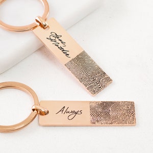 Actual Fingerprint Keychain Personalized Fingerprint Keychain Handwriting Keychain Memorial Gift Perfect Gift for Him CM26h ROSE - ONE SIDE