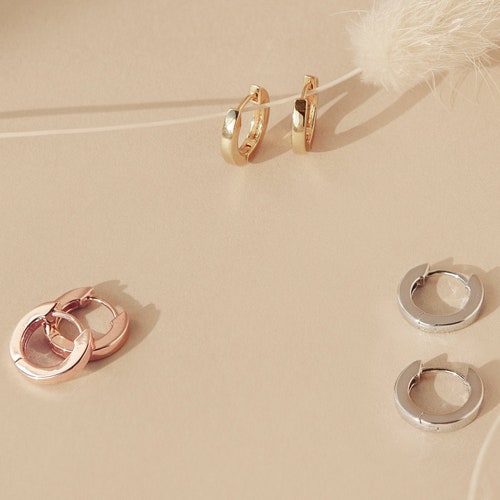 Minimalist Simple Huggie Hoop Earrings in Sterling Silver - Etsy