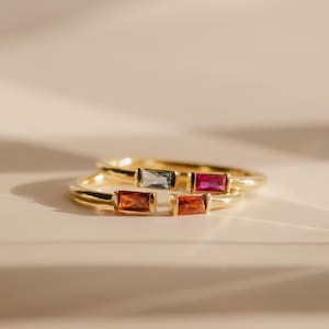 Duo Baguette Birthstone Ring by Caitlyn Minimalist • Adjustable Personalized Gemstone Ring • Best Friend Gift • Anniversary Gift • RM87
