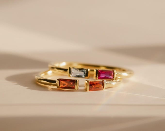 Duo Baguette Birthstone Ring by Caitlyn Minimalist • Adjustable Personalized Gemstone Ring • Best Friend Gift • Anniversary Gift • RM87