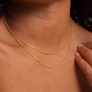 Collar Duo Twist Chain de Caitlyn Minimalist • Conjunto de collares superpuestos con cadena de serpiente y cadena Singapur • Gargantilla minimalista • NR066