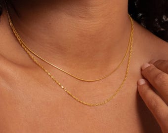 Duo Twist Chain Necklace by Caitlyn Minimalist • Layered Necklace Set with Snake Chain, Singapore Chain • Minimalist Choker Necklace • NR066