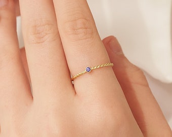 Custom Birthstone Ring • Twist Ring with Gemstone • Dainty Stacking Ring • Minimalist Engagement Ring • Cute Birthday Gift For Her • RM57