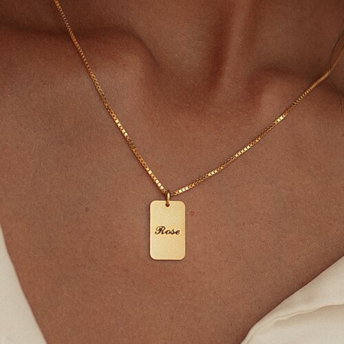 Dainty Name Tag Necklace With Box Chain 