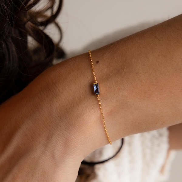 Baguette Gemstone Bracelet by Caitlyn Minimalist • Everyday Birthstone Bracelet • Personalized Jewelry • Graduation Gift for Her • BR104