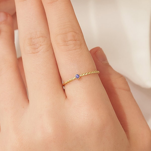 Custom Birthstone Ring • Twist Ring with Gemstone • Dainty Stacking Ring • Minimalist Engagement Ring • Cute Birthday Gift For Her • RM57