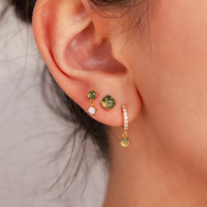 Agate Earring Set by Caitlyn Minimalist • Green Gemstone Dangle Earring, Stud Earring, & Huggie Hoop with Charm • Best Friend Gift • ER437
