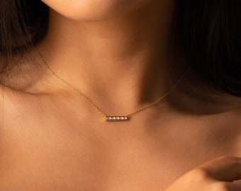Diamond Bar Pendant Necklace by CaitlynMinimalist • Layering Gold Necklace with Baguette Bar Charm • Anniversary Gift for Her • NR088