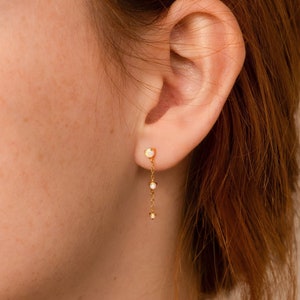 Opal Chain Drop Earrings by Caitlyn Minimalist Dangling Opal Stud Earrings Dainty Opal Jewelry in Gold Perfect Bridesmaid Gift ER414 image 1