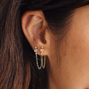 Diamond Chain Earrings by Caitlyn Minimalist • Dainty Dangling Hoop Earrings with Crystal Gemstones • Gifts for Wife • ER256
