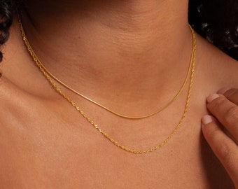 Duo Twist Chain Necklace by Caitlyn Minimalist • Layered Necklace Set with Snake Chain, Singapore Chain • Minimalist Choker Necklace • NR066