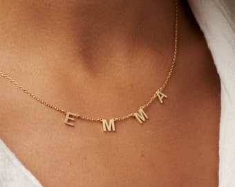 Satellite Name Necklace Letter Necklace Name Initial Necklace Personalized Name Jewelry Spaced Letter Necklace NM54F77 Etsy