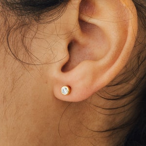 Diamond Stud Earrings by Caitlyn Minimalist Dainty Gold & Silver Second Hole Earrings Minimalist Bridesmaid Gifts ER207 18K GOLD