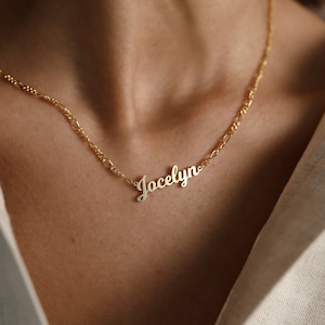 Custom Name Necklace with Figaro Chain by CaitlynMinimalist • Baby Name Necklace • Personalized Gift • Bridesmaid Gifts  • NM82F97