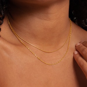 Duo Twist Chain Necklace by Caitlyn Minimalist Layered Necklace Set with Snake Chain, Singapore Chain Minimalist Choker Necklace NR066 image 1