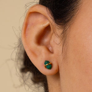 Malachite Herkimer Stud Earrings by Caitlyn Minimalist • Hexagonal Green Crystal Earrings • Dainty Gemstone Jewelry • Gift for Her • ER463