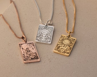 Tarot Necklace by CaitlynMinimalist • Dainty Tag Pendant Necklace in Box Chain Style • Spiritual Jewelry • Best Friend Gift • NM96