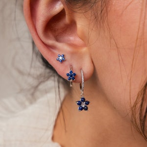 Blue Flower Earring Set by Caitlyn Minimalist • Set of 3 Sapphire & Lapis Lazuli Flower Earrings in Silver • Anniversary Gift • ER430