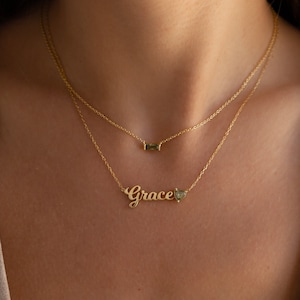 Name Necklace with Heart Birthstone by Caitlyn Minimalist • Custom Name Gemstone Jewelry • Heart Jewelry • Birthday Gift • NM133F97