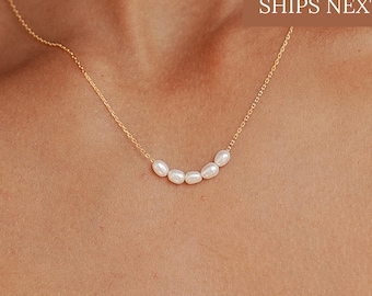 Pearl Bead Necklace by Caitlyn Minimalist • Dainty Pearl Necklace, Delicate Necklace • Bridesmaids Gifts • Perfect Gift for Wife • NR016