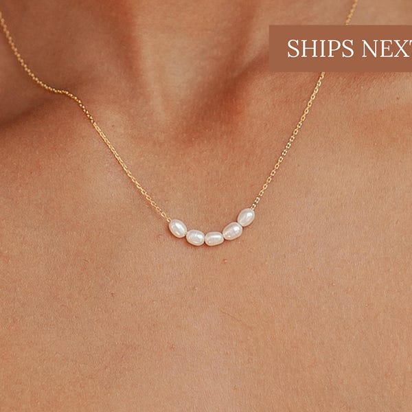 Pearl Bead Necklace by Caitlyn Minimalist • Dainty Pearl Necklace, Delicate Necklace • Bridesmaids Gifts • Perfect Gift for Wife • NR016