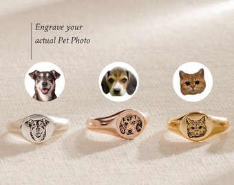 Pet Photo Signet Ring by Caitlyn Minimalist • Custom Engraved Jewelry, Personalized Stacking Ring • Meaningful Dog or Cat Owner Gift • RM77