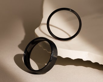 Men's Classic Black Ring Set by Caitlyn Minimalist • Thick Minimalist Ring • Simple Thin Band • Men's Everyday Jewelry • Gifts for Husband