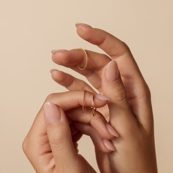 Stacking Ring Set • Ultra Thin Stacking Rings • Twist Ring, Dainty Beaded Ring, Midi Ring •  Minimalist Mixed Ring Set • RR051