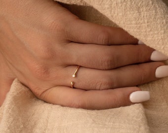 Open diamanten ring van CaitlynMinimalist • Sierlijke manchetring • Minimalistische edelsteen sieraden • Perfecte stapelring • Verlovingscadeau • RR044