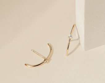 Arc Stud Earrings by Caitlyn Minimalist • Modern Diamond Stud Earrings in Gold, Silver, Rose Gold • Minimalist Suspender Earrings • ER002