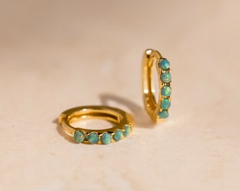 Dainty Green Opal Huggie Hoops by Caitlyn Minimalist • Dainty Green Gemstone Earrings • Cartilage Hoop Earrings • Bridesmaid Gifts • ER378