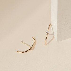 Arc Stud Earrings by Caitlyn Minimalist Modern Diamond Stud Earrings in Gold, Silver, Rose Gold Minimalist Suspender Earrings ER002 image 1