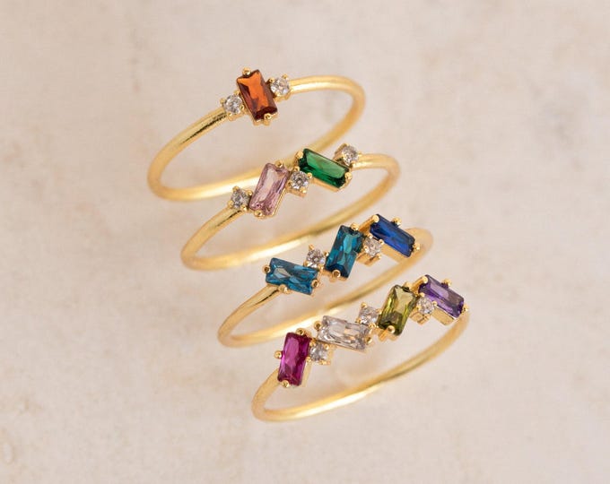Custom Baguette Gemstone Ring by Caitlyn Minimalist • Personalized Multiple Birthstone Ring • Mothers Ring • Baby Shower Gift • RM106