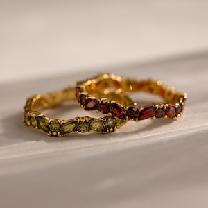 Anel de Tênis com Pedra de Nascimento Marquise da Caitlyn Minimalist • Anel Eternidade com Pedras Preciosas Vintage • Joia de Noiva • Presente de Aniversário Personalizado • RM173