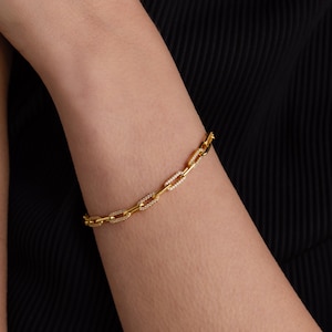 Pave Diamond Paperclip Bracelet by Caitlyn Minimalist • Diamond Linked Chain Bracelet • Wedding Jewelry • Gift for Girlfriend • BR086