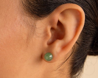 Jade Bead Stud Earrings by Caitlyn Minimalist • Chunky Round Jade Earrings • Classic Green Earrings • Crystal Jewelry • Gift for Her • ER479