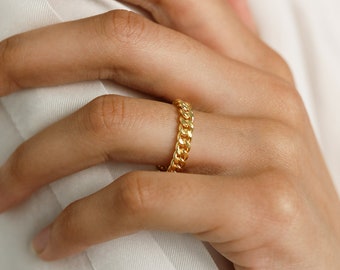 Panzerketten Ring in Gold von Caitlyn Minimalistisch • Minimalistischer Ring • Stapelring • BRAUTJUNGFER GESCHENKE • RR021