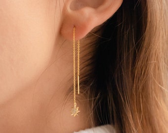 Starburst Threader Earrings by Caitlyn Minimalist • Star Threader Earrings in Gold & Silver • Bridesmaid Gifts • Gift for Her • ER058