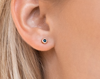 Black Diamond Stud Earrings for Minimalist Look • Dainty Diamond Earrings • Perfect to Pair with any of Your Sets • ER037