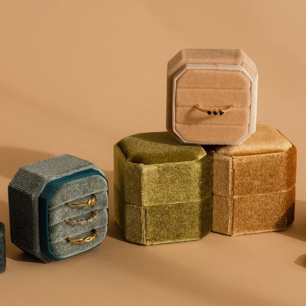Square Velvet Jewelry Box by Caitlyn Minimalist • 1, 2, & 3 Slot Ring Box, Perfect for an Engagement Ring • Proposal Box • Girlfriend Gift