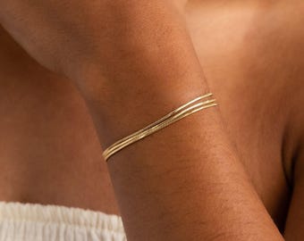 Triple Herringbone Chain Bracelet by Caitlyn Minimalist • Dainty Gold Bracelet for Everyday Wear • Minimalist Jewelry • Gift for Her • BR068