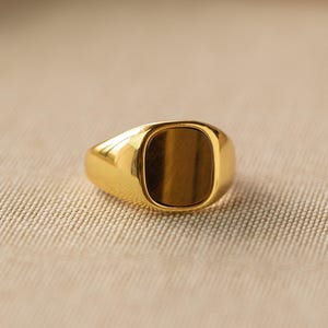 Anillo de ojo de tigre para hombre de CaitlynMinimalist • Anillo llamativo vintage grueso, anillo de sello con piedra preciosa • Joyería para hombre • Regalo para él • RR097